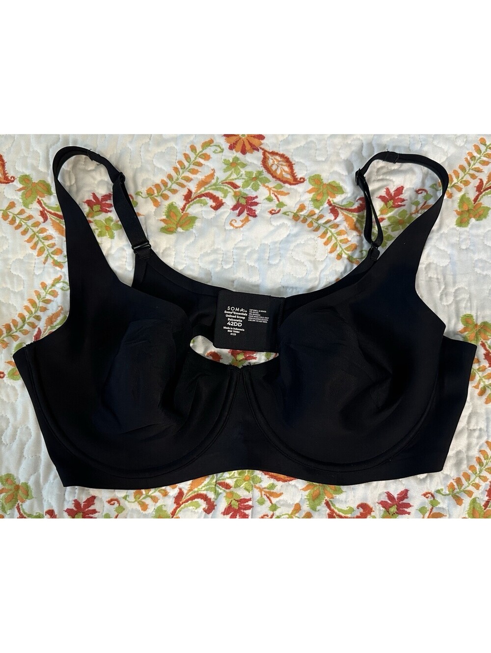 Soma Essentials Unlined Scooped Balconette Black Bra 42DD EUC Buttery Soft.